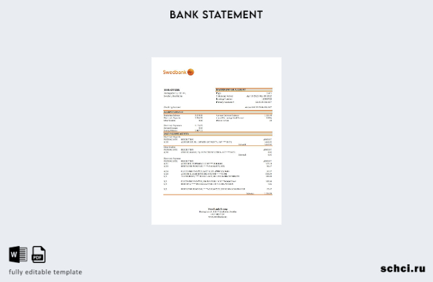 скачать цифровую версию шаблона Excel выписки из банка Swedbank в Швеции